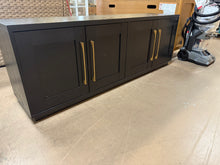 Evelyn&Zoe Tillman Rectangular TV Stand for TV's up to 75", Black Grain! (NEW & ASSEMBLED - MINOR HOLE ON TOP!)