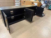 Evelyn&Zoe Tillman Rectangular TV Stand for TV's up to 75", Black Grain! (NEW & ASSEMBLED - MINOR HOLE ON TOP!)