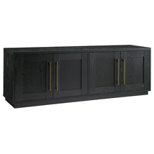 Evelyn&Zoe Tillman Rectangular TV Stand for TV's up to 75", Black Grain! (NEW & ASSEMBLED - MINOR HOLE ON TOP!)
