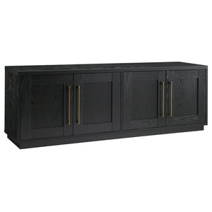 Evelyn&Zoe Tillman Rectangular TV Stand for TV's up to 75", Black Grain! (NEW & ASSEMBLED - MINOR HOLE ON TOP!)