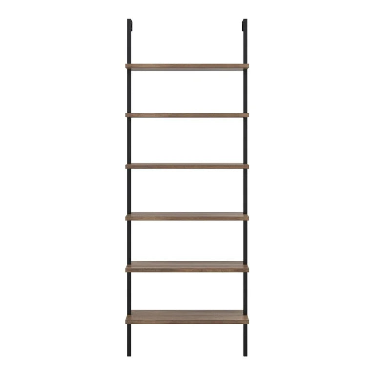 Nathan James Theo 6-Shelf Tall Bookcase Wall Mount Bookshelf Natural Wood Industrial Metal Frame Reclaimed Oak/Black! (NEW IN BOX)
