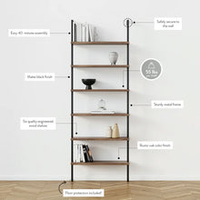 Nathan James Theo 6-Shelf Tall Bookcase Wall Mount Bookshelf Natural Wood Industrial Metal Frame Reclaimed Oak/Black! (NEW IN BOX)