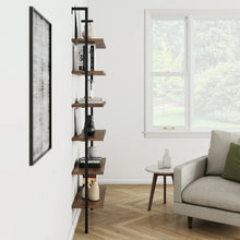 Nathan James Theo 6-Shelf Tall Bookcase Wall Mount Bookshelf Natural Wood Industrial Metal Frame Reclaimed Oak/Black! (NEW IN BOX)