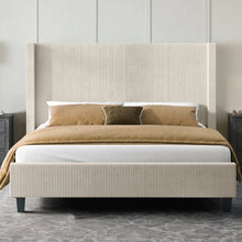 Wauseon Corduroy Upholstered Bed, King Size, Cream! (NEW IN BOX)