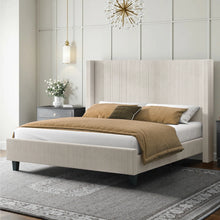Wauseon Corduroy Upholstered Bed, King Size, Cream! (NEW IN BOX)