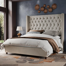 Duluth Upholstered Wingback Bed, King Size, Cream! (NEW IN BOX)