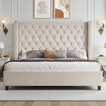 Duluth Upholstered Wingback Bed, King Size, Cream! (NEW IN BOX)