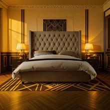 Duluth Upholstered Wingback Bed, King Size, Cream! (NEW IN BOX)