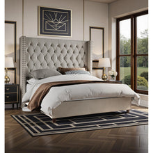 Duluth Upholstered Wingback Bed, King Size, Cream! (NEW IN BOX)