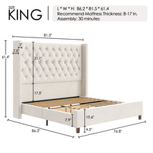 Duluth Upholstered Wingback Bed, King Size, Cream! (NEW IN BOX)