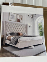 Duluth Upholstered Wingback Bed, King Size, Cream! (NEW IN BOX)