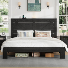 Farmhouse Bed Frame with Tall Headboard, Wooden Platform Bed Frame with Charging Station & Led Lights, King Size, Black! (NEW IN BOX)
