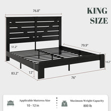 Farmhouse Bed Frame with Tall Headboard, Wooden Platform Bed Frame with Charging Station & Led Lights, King Size, Black! (NEW IN BOX)