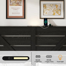 Farmhouse Bed Frame with Tall Headboard, Wooden Platform Bed Frame with Charging Station & Led Lights, King Size, Black! (NEW IN BOX)