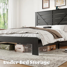 Farmhouse Bed Frame with Tall Headboard, Wooden Platform Bed Frame with Charging Station & Led Lights, King Size, Black! (NEW IN BOX)