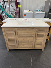 48"W Freestanding Brown Single Bathroom Vanity With Quartz Countertop And Louvered Doors, Pre-Assembled! (NEW - MINOR SHIPPING DAMAGE - NO BACKSPLASH)