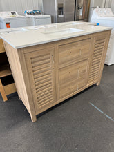 48"W Freestanding Brown Single Bathroom Vanity With Quartz Countertop And Louvered Doors, Pre-Assembled! (NEW - MINOR SHIPPING DAMAGE - NO BACKSPLASH)