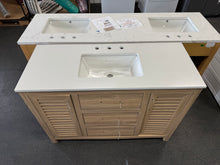 48"W Freestanding Brown Single Bathroom Vanity With Quartz Countertop And Louvered Doors, Pre-Assembled! (NEW - MINOR SHIPPING DAMAGE - NO BACKSPLASH)