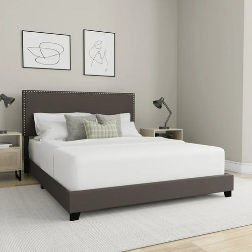 Hillsdale Willow Nailhead Trim Upholstered Queen Bed, Charcoal Fabric**New in box**