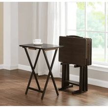 5-Piece Set Folding Tv Tray Table, Walnut 19 x 15 x 26 Inch ( 4 table + 1 Rack stand ) - (New in Box)