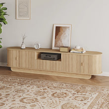 86.6" Curved TV Stand for 85 Inch TV, Entertainment Center with Storage, Fluted Media Console with Sliding Doors! (NEW IN BOX!)