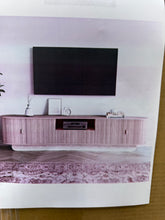 86.6" Curved TV Stand for 85 Inch TV, Entertainment Center with Storage, Fluted Media Console with Sliding Doors! (NEW IN BOX!)