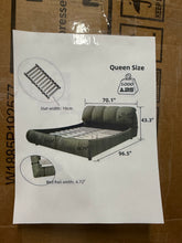 High End Green Wood Frame Queen Upholstered Platform Bed with Oversize Headboard, Thickened Slats, Pleating Bed Body! (NEW IN BOX’S)