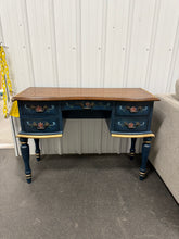 SCRATCHED BLUE/WOOD FLORAL VANITY! (NEVER USED - BUT IS SCRATCHED/CHIPPED ACROSS THE TOP)