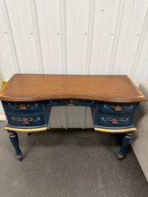 SCRATCHED BLUE/WOOD FLORAL VANITY! (NEVER USED - BUT IS SCRATCHED/CHIPPED ACROSS THE TOP)