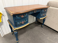 SCRATCHED BLUE/WOOD FLORAL VANITY! (NEVER USED - BUT IS SCRATCHED/CHIPPED ACROSS THE TOP)