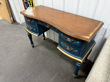 SCRATCHED BLUE/WOOD FLORAL VANITY! (NEVER USED - BUT IS SCRATCHED/CHIPPED ACROSS THE TOP)