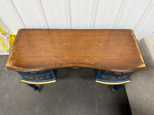 SCRATCHED BLUE/WOOD FLORAL VANITY! (NEVER USED - BUT IS SCRATCHED/CHIPPED ACROSS THE TOP)