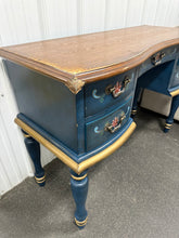 SCRATCHED BLUE/WOOD FLORAL VANITY! (NEVER USED - BUT IS SCRATCHED/CHIPPED ACROSS THE TOP)