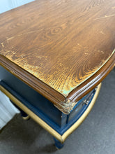 SCRATCHED BLUE/WOOD FLORAL VANITY! (NEVER USED - BUT IS SCRATCHED/CHIPPED ACROSS THE TOP)