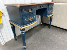 SCRATCHED BLUE/WOOD FLORAL VANITY! (NEVER USED - BUT IS SCRATCHED/CHIPPED ACROSS THE TOP)