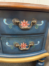 SCRATCHED BLUE/WOOD FLORAL VANITY! (NEVER USED - BUT IS SCRATCHED/CHIPPED ACROSS THE TOP)
