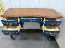 SCRATCHED BLUE/WOOD FLORAL VANITY! (NEVER USED - BUT IS SCRATCHED/CHIPPED ACROSS THE TOP)