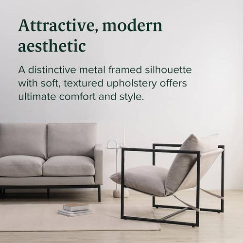 Zinus Ashton Oatmeal Metal and Upholstered Sling Accent Chair- new and assembled- no shipping