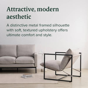 Zinus Ashton Oatmeal Metal and Upholstered Sling Accent Chair- new and assembled- no shipping