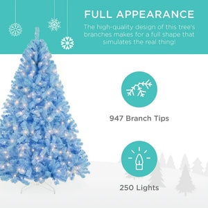 Best Choice Products 6ft Pre-Lit Baby Blue Christmas Tree, Artificial Holiday Decoration w/ 250 Lights! (NEW IN BOX)