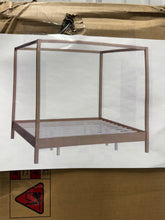 Natural (Light Brown) Solid Wood Frame King Size Canopy Bed with Premium Sturdy Construction, No Box Spring Needed! (NEW IN BOX!)