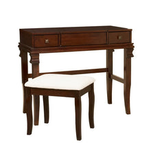 Linon Angela Wood Vanity Set Upholstered Beige Stool 2 Drawers Mirror in Walnut! (NEW & ASSEMBLED)