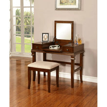 Linon Angela Wood Vanity Set Upholstered Beige Stool 2 Drawers Mirror in Walnut! (NEW & ASSEMBLED)