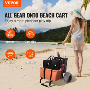 VEVOR Beach Carts for Sand, 23" x 15" Cargo Deck, w/ 13" TPU Balloon Wheels, 165LBS Loading Folding Sand Cart & 33.1" to 51.6" Adjustable Height, Aviation Aluminum Cart for Picnic, Fishing, Beach**New in box**
