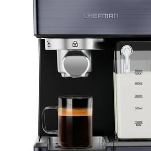 Chefman 20-Bar, 2-Cup Black Stainless Espresso Machine! (USED ONCE - LIKE NEW)