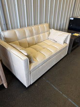 3 in 1 Convertible Sleeper Sofa Bed, Modern Pull Out Couch Bed, Adjustable Backrest, Velvet Loveseat Futon Sofa with Pillows & Pockets for Living Room Apartment, (CREAM) - NEW AND ASSEMBLED - MINOR TEAR ON EDGE OF PULL OUT - LIGHTLY DIRTY FROM SHIPPING