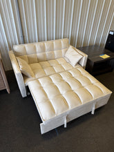 3 in 1 Convertible Sleeper Sofa Bed, Modern Pull Out Couch Bed, Adjustable Backrest, Velvet Loveseat Futon Sofa with Pillows & Pockets for Living Room Apartment, (CREAM) - NEW AND ASSEMBLED - MINOR TEAR ON EDGE OF PULL OUT - LIGHTLY DIRTY FROM SHIPPING