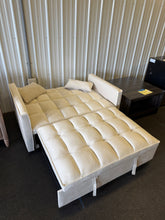 3 in 1 Convertible Sleeper Sofa Bed, Modern Pull Out Couch Bed, Adjustable Backrest, Velvet Loveseat Futon Sofa with Pillows & Pockets for Living Room Apartment, (CREAM) - NEW AND ASSEMBLED - MINOR TEAR ON EDGE OF PULL OUT - LIGHTLY DIRTY FROM SHIPPING