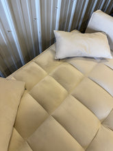 3 in 1 Convertible Sleeper Sofa Bed, Modern Pull Out Couch Bed, Adjustable Backrest, Velvet Loveseat Futon Sofa with Pillows & Pockets for Living Room Apartment, (CREAM) - NEW AND ASSEMBLED - MINOR TEAR ON EDGE OF PULL OUT - LIGHTLY DIRTY FROM SHIPPING