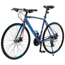 24 Speed Hybrid Bike for men Women, Commuter Bike, Road Bike with 700C Wheels Dual Disc Brakes, Blue! (NEW & ASSEMBLED)